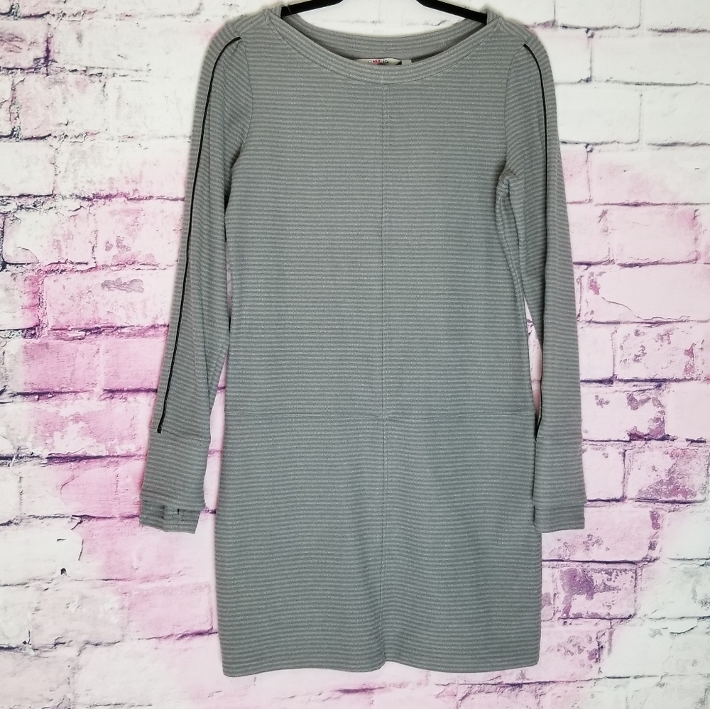 ATHLETA CARMELLA GRAY STRIPED FLEECE DRESS LAYER SLEEVE S
